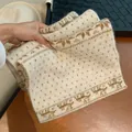 Soft Korean style thick knitted winter scarf featuring reindeer and snowflake patterns - Beige