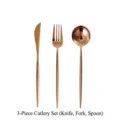 Elegant 3-piece rose gold mirror 304 stainless steel cutlery set with long handles - Knife, Fork, and Spoon