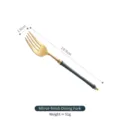 Emerald green and gold stainless steel dinner fork with dimensions and weight data. - Dinner Fork