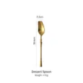Matte gold stainless steel dessert spoon with slim handle and 18.4cm length specification. - Dessert Spoon / Matte Gold
