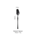 Black brushed 304 stainless steel dessert spoon with dimensions 18.4cm by 3.2cm and 52g weight - Dessert Spoon