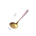 304 roestvrijstalen soeplepel met roze lange steel en gouden afwerking, 19,2 cm lang - 19.2x6.1cm / Roze Gouden Soeplepel