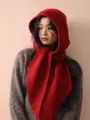 Passamontagna sciarpa con cappuccio in maglia rossa da donna per protezione invernale - Rosso Capodanno