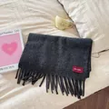 Elegant dark gray thick wool scarf with tassels for winter warmth and cozy styling - 190cm / Charcoal Gray