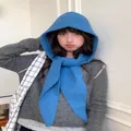 Sciarpa con cappuccio in maglia integrata stile coreano blu per calore invernale - Blu