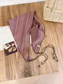 Retro striped triangular headscarf with beaded ties on a natural wooden surface - Brick Red Colorful Striped