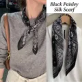 Pañuelo de seda negro con estampado paisley para mujer estilo francés - Paisley Negro