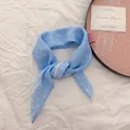 Vintage light blue cotton linen neckerchief with white polka dots for hair styling - 58cm / Light Blue Polka Dot