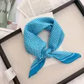 Blue and white gingham cotton-linen square necktie for hair or neck decoration. - 58cm / Blue Gingham