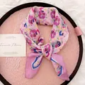 Elegant pastoral style pink floral cotton linen square scarf with vintage flower patterns - 58cm / Spring Pink Purple Flowers