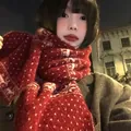 Cozy red knitted winter scarf featuring delicate white snowflake embroidery details - Red