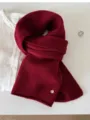 Soft burgundy 100% wool knitted scarf detail with metal tag. - 144cm / Fuchsia Red