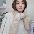 Elegant creamy white faux mink fur cross scarf for women, thickened cozy winter neck warmer - 145x7cm / Beige