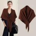 Châle en tricot mélangé laine marron élégant pour la mode automne-hiver des femmes - Café
