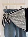 Black and white geometric print silk scarf styled as a chic waist wrap for women - Thin Line White