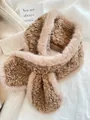 Bufanda cruzada de piel sintética de visón marrón con ribete de felpa suave para mujer - 92x15cm / Caqui