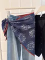 Blue floral printed triangular scarf waist wrap for trendy layering fashion accessory - Blue Sunflower