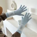 Elegant light blue long knitted gloves featuring delicate white lace and brand patch detail - One Size / Light Blue