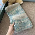 Warm retro Korean style knit scarf with blue snowflake jacquard and handmade label - Mud Stone Grey
