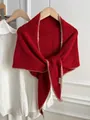 Chal triangular de punto de mezcla de lana roja con elegante borde en contraste para invierno. - 180cm / Rojo