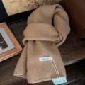Premium 100% Australian wool solid knitted scarf in warm camel brown color variant - Mid-Length / Milk Tea