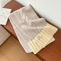 Premium cozy beige cable knit scarf with pale yellow ribbed trim for autumn and winter - 170*25cm / Khaki Apricot