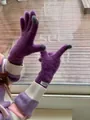 Soft raspberry purple coral fleece gloves with touchscreen tips in lifestyle setting - One Size / Raspberry Purple