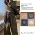 Vintage navy blue paisley print silk scarf styled as a chic waist belt accessory. - Square Scarf / Blue Color-Block Paisley (Paisley Print)