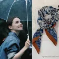 Close-up of French vintage paisley pattern silk scarf with elegant brown border detail - Square Scarf / Blue Brown Paisley (Paisley Print)