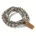 Lot de 3 bracelets élastiques en perles de jaspe dalmate avec une étiquette Gemstone - 8mm / Jaspe Dalmatien (AL0472-7)