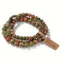Bracelet en perles de pierre naturelle unakite lot de 3 avec cordon élastique étirable - 8mm / Unakite (AL0472-9)