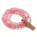 Ensemble de trois bracelets en perles de pierre rose naturelle avec cordon élastique - 8mm / Quartz Fraise (AL0472-10)