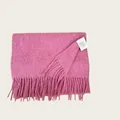 Detail of 100% Australian wool scarf in pink with soft tassel fringe and care label. - Rose Pink
