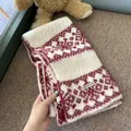 Cozy knit scarf with red snowflake jacquard pattern and handmade label - Wine Red