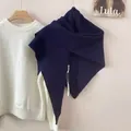 Elegant navy blue 100 percent Australian wool knit triangle shawl and scarf for women - 176*73cm / Navy Blue