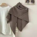 Large brown 100% wool knit triangle shawl for women autumn winter wrap scarf - 176*73cm / Brown