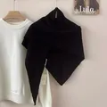 Black 100% wool knit triangle shawl wrap for women, stylish autumn neck warmer scarf - 176*73cm / Black