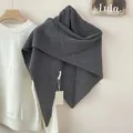 Gray 100% Australian wool knit large triangle shawl wrap scarf for women autumn - 176*73cm / Gray