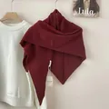 Elegant burgundy 100% Australian wool knitted triangular shawl wrap for women - 176*73cm / Red