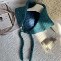 Sciarpa a triangolo in maglia a righe blu e verdi in stile coreano per l'inverno - Teal