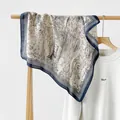 Elegant cotton-linen square scarf with vintage landscape print for women's style - RZ6519 - Blue