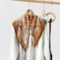 Elegant vintage brown landscape print square silk scarf for women's stylish neck accessory - RZ6519 - Coffee