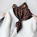 Elegant brown and black geometric pattern cotton linen square scarf for women's accessory - RZ6521 - Dark Coffee