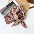 Vintage brown and white geometric pattern square scarf in soft cotton linen fabric - RZ6521 - Coffee