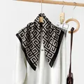Elegant black and beige cotton linen square scarf with geometric pattern for women - Black (RZ6521)