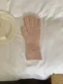 Soft pink knitted warm winter gloves with oval metal badge in Korean aesthetic style. - Gloves Only / Deep Pink