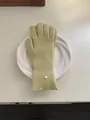 Elegant pale green ribbed knit winter gloves for women with warm thermal material - Gloves-mustard yellow