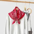 Premium classic red paisley cotton linen square neck scarf for women SKU variant display - Red (RZ6558)