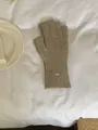 Elegant warm oatmeal knitted winter gloves with a minimalist metal logo tag for women - Gloves Only / Mocha