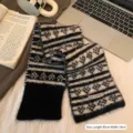 Vintage Fair Isle knitted small scarf in classic black and white pattern for winter warmth - 80cm / Black
